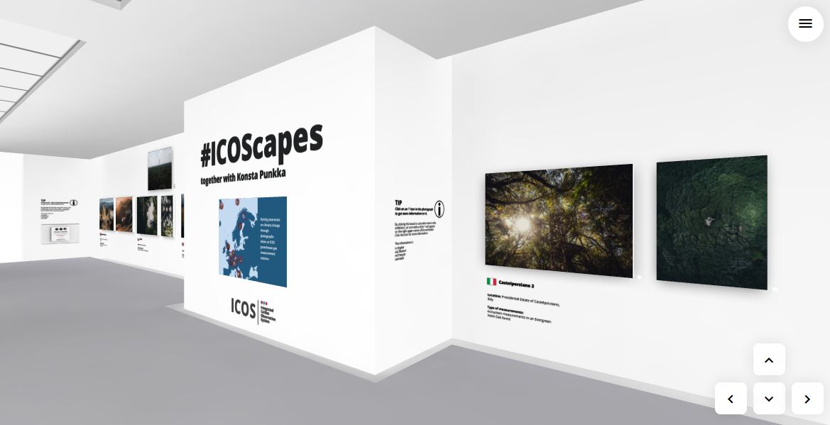 Virtual exhibition room with images on walls