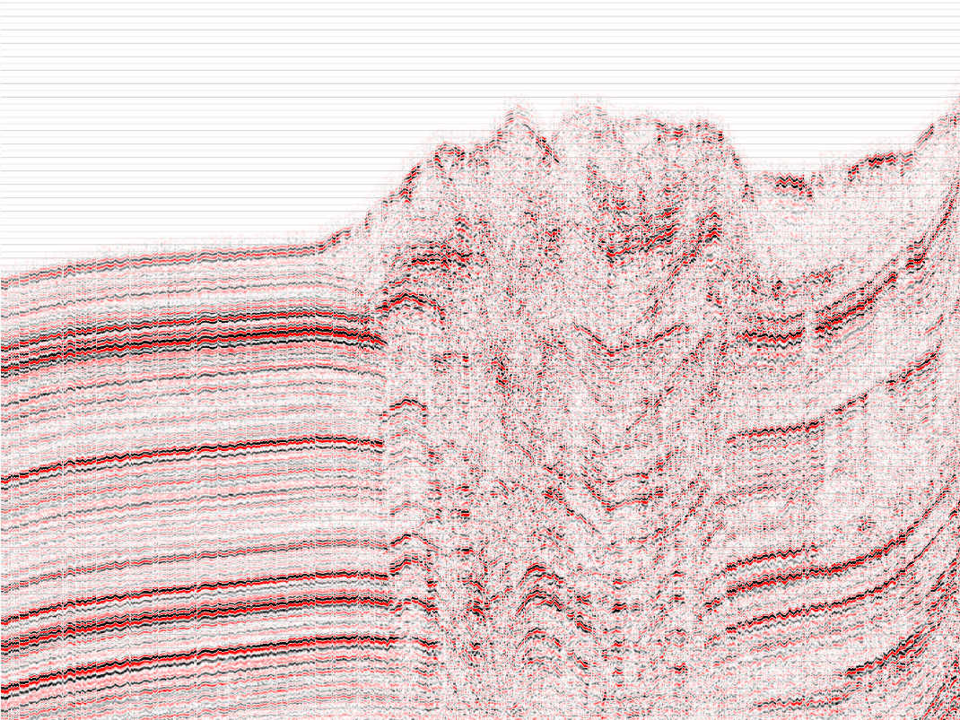 Enlarged view: Seismic profile: The lines reflect the sedimentary rock layers of the lake floor underneath Lake Lucerne 