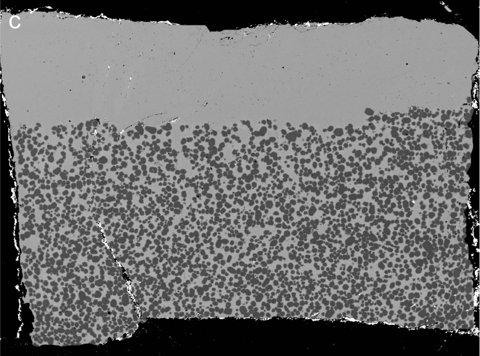 Enlarged view: At the end of the experiment, the crystals have settle at the bottom   